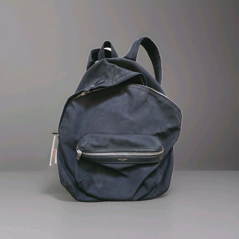 SAINT LAURENT Backpack Canvas Black Silver Tone Zipper Pulls Marked FLAW READ - Picture 16 of 16